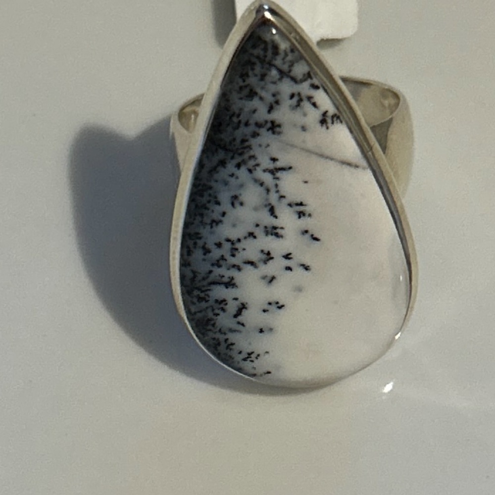 Dendritic Opal Ring - natural stone. Size 8